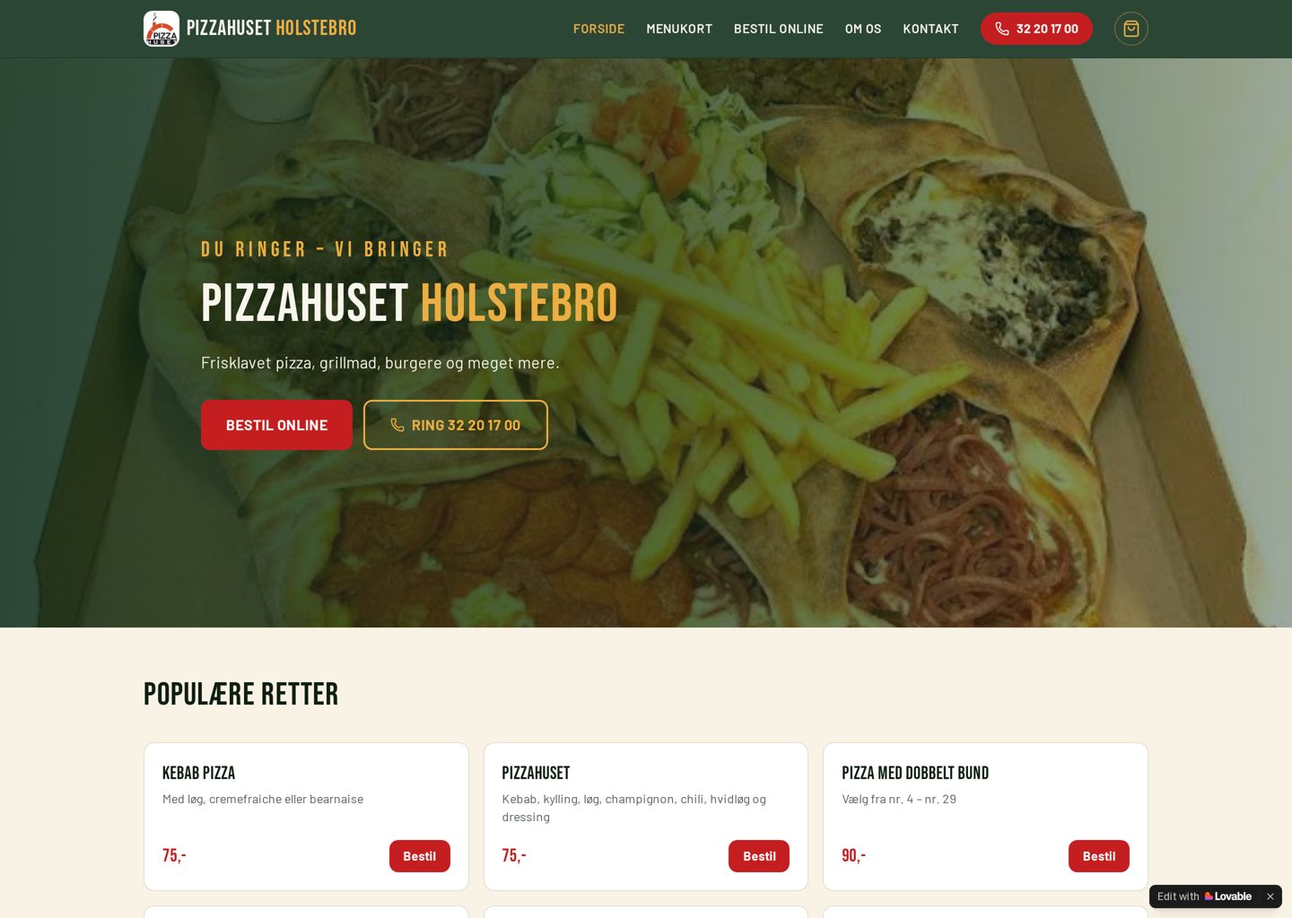 Pizzahuset Holstebro — hjemmeside lavet af Webdesign Vikings